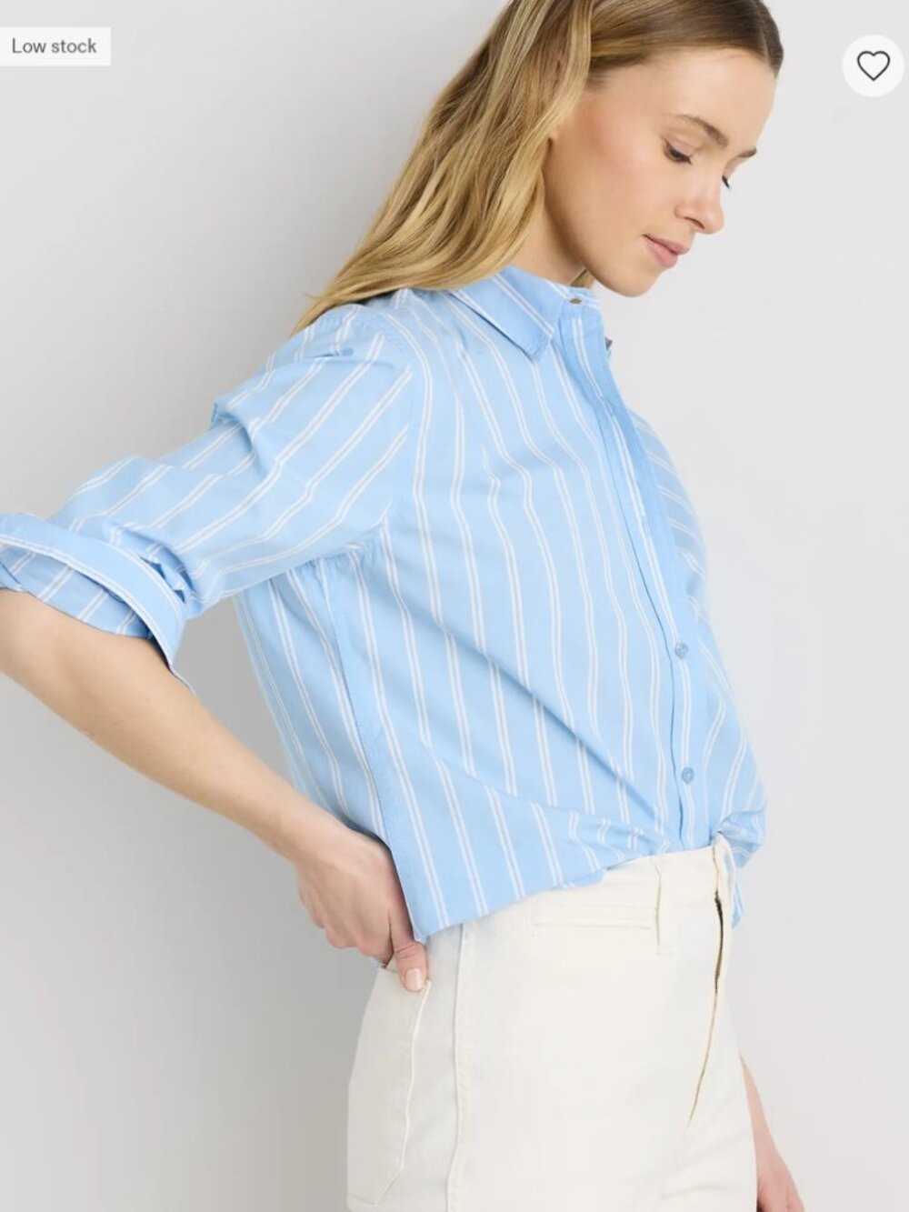 Cotton Poplin Long Sleeve Shirt in Blue Stripe - Picture 3 of 9